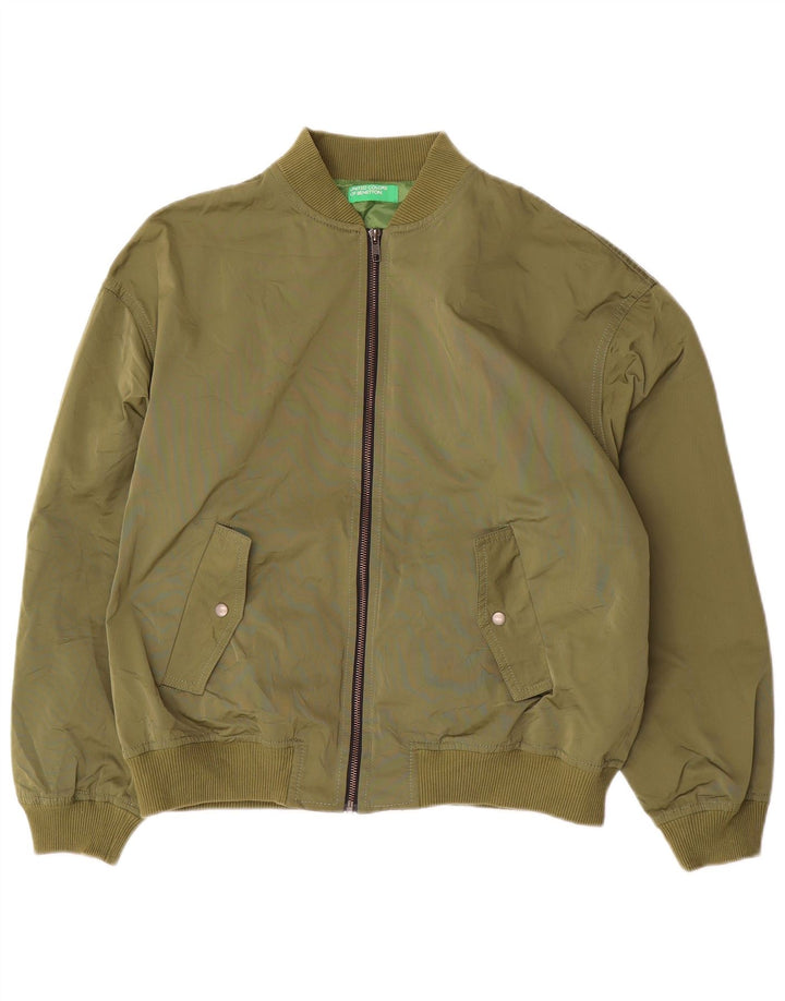 BENETTON Boys Bomber Jacket 13-14 år XL Grøn Polyester