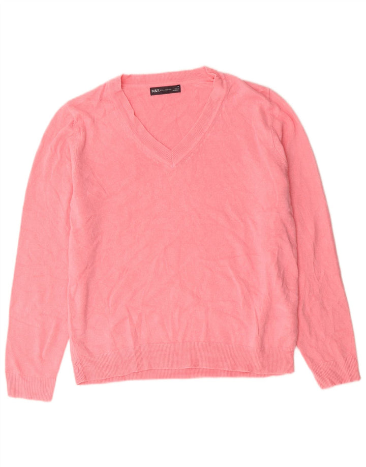 Marks & Spencer Dame V-hals sweater UK 14 Medium Pink Akryl