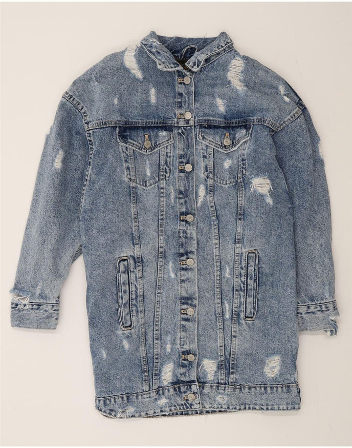 Zara Dame Oversized Distressed Sherpa Denim Coat UK 10 Small Blue