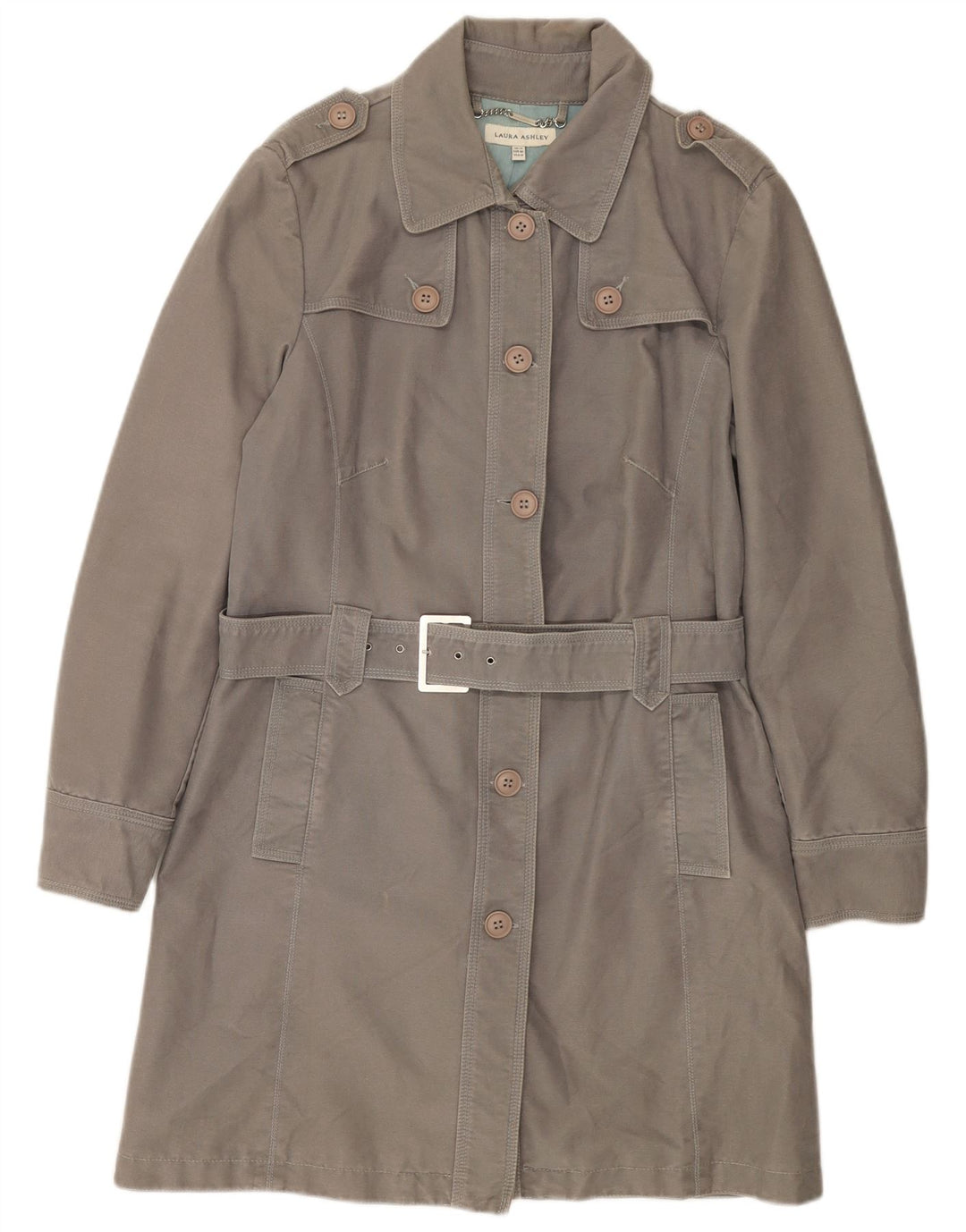 Laura Ashley Dame Trench Coat UK 14 Stor Grå Bomuld
