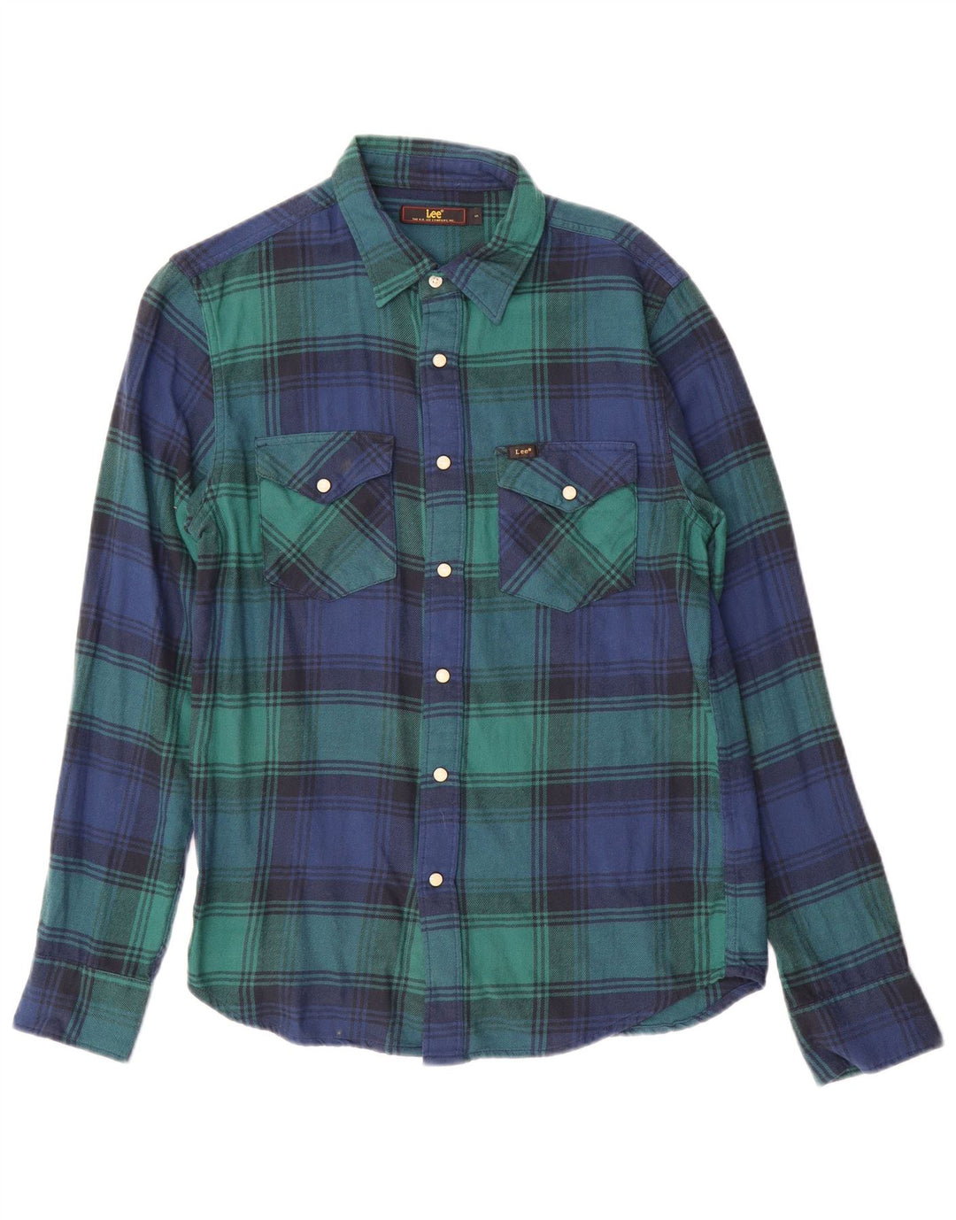 Lee Herre flannelskjorte lille grøn plaid bomuld