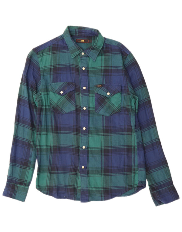 Lee Herre flannelskjorte lille grøn plaid bomuld