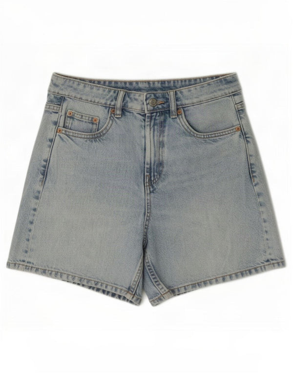 Zara Dame højtaljede Loose Fit denimshorts EU 36 XS W26 Blå Bomuld