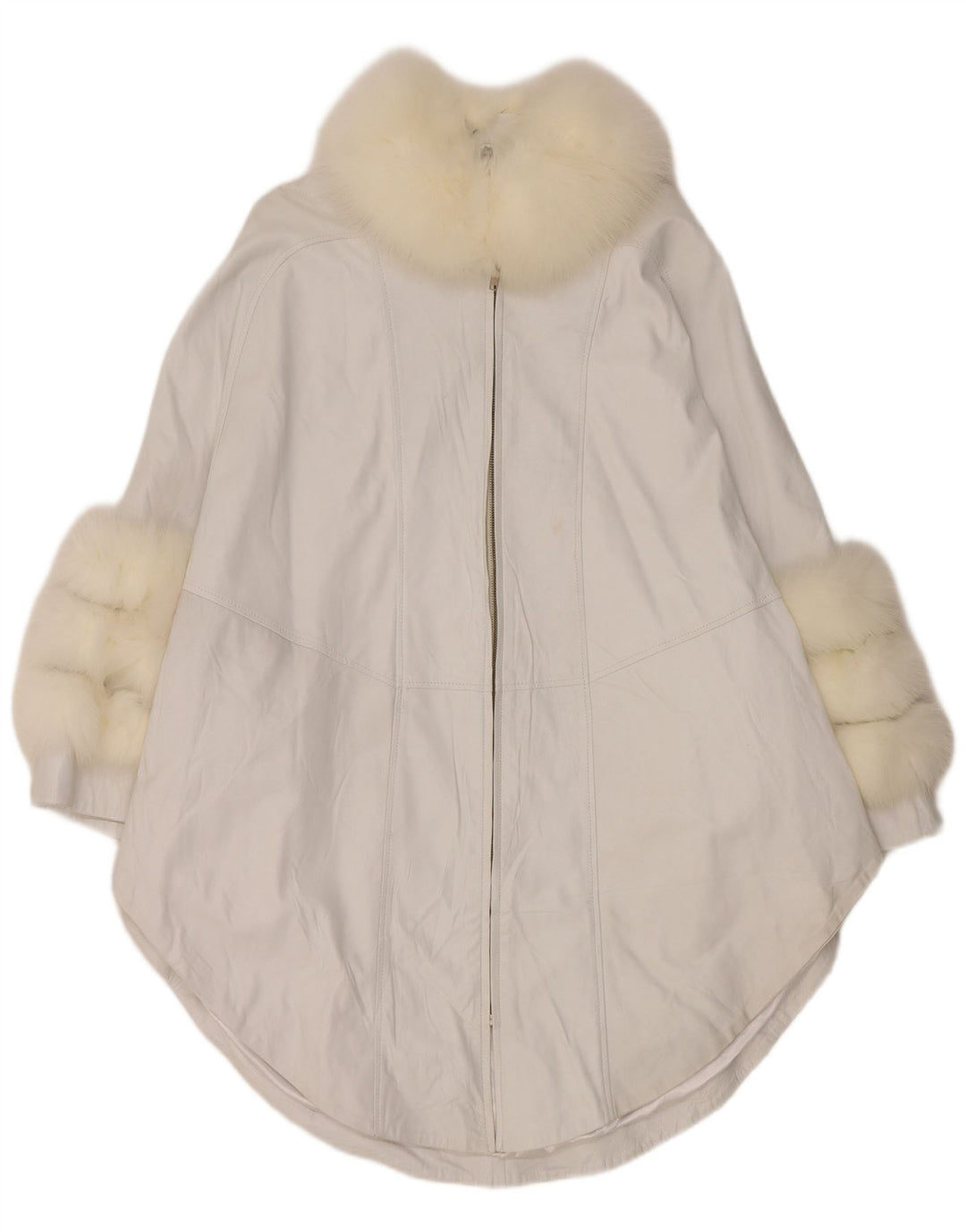 Vintage dame Poncho læderfrakke UK 18 XL Hvid