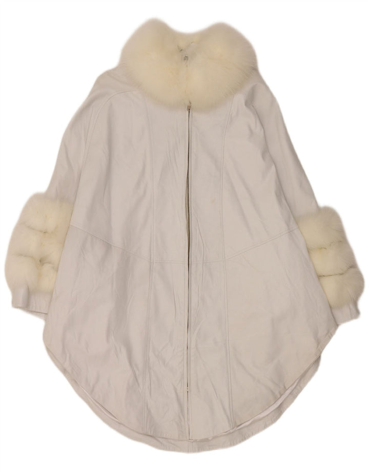 Vintage dame Poncho læderfrakke UK 18 XL Hvid