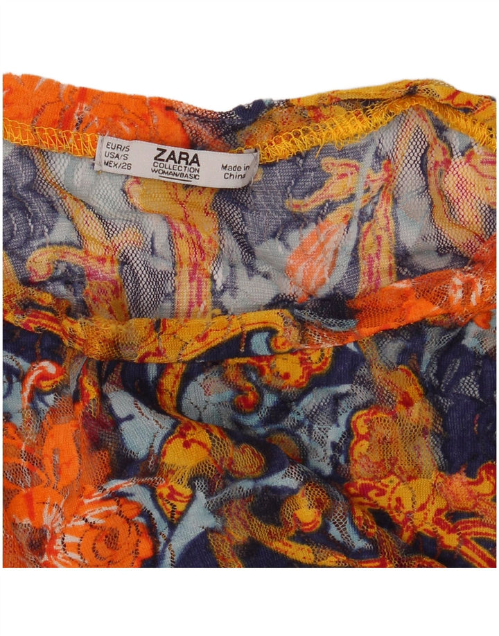 Zara Dame Se Through Bluse Top UK 10 Small Multicolored Floral