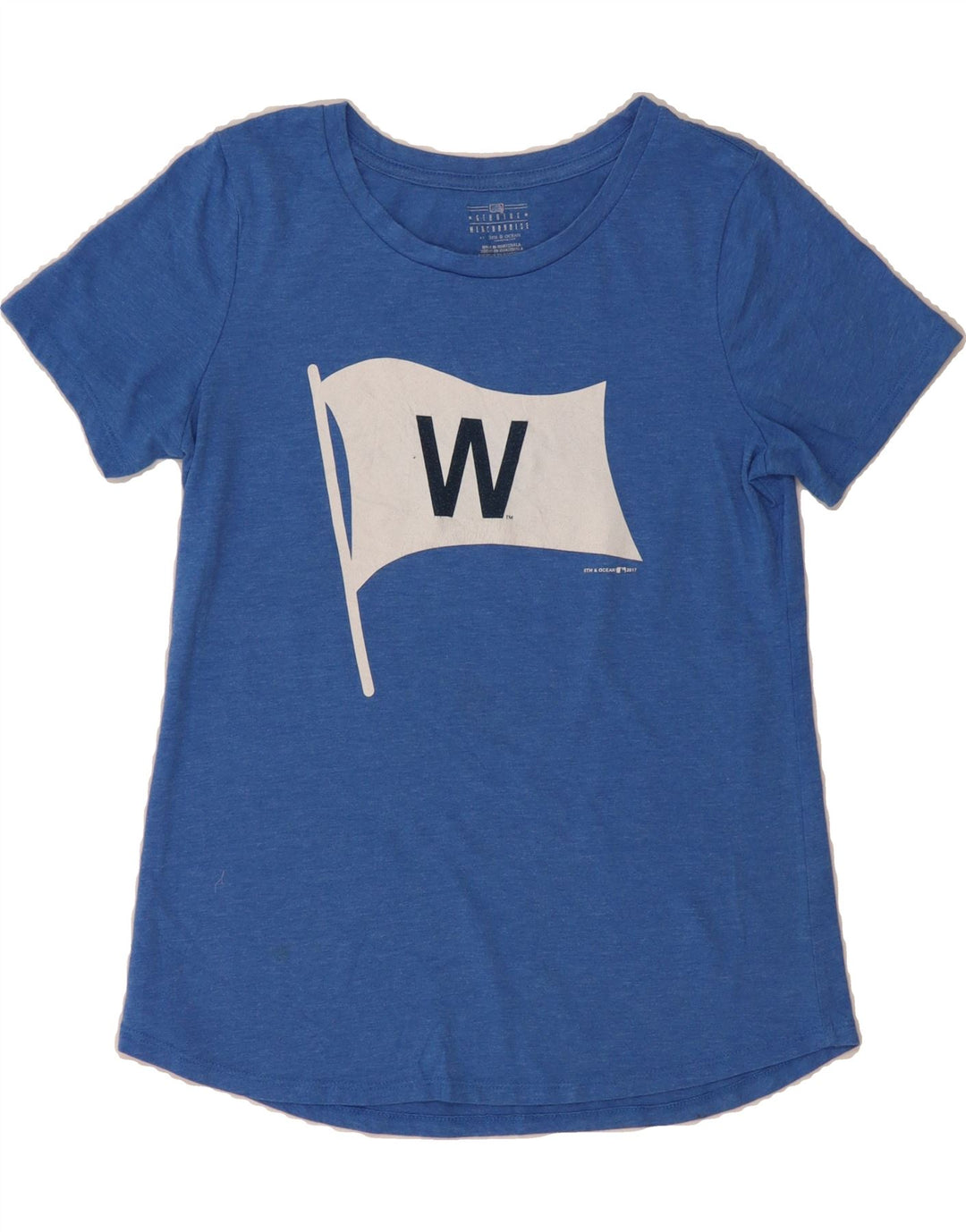 GENUINE MERCHANDISE Womens Graphic T-Shirt Top UK 10 Small Blue Vintage Genuine Merchandise and Second-Hand Genuine Merchandise from Messina Hembry 