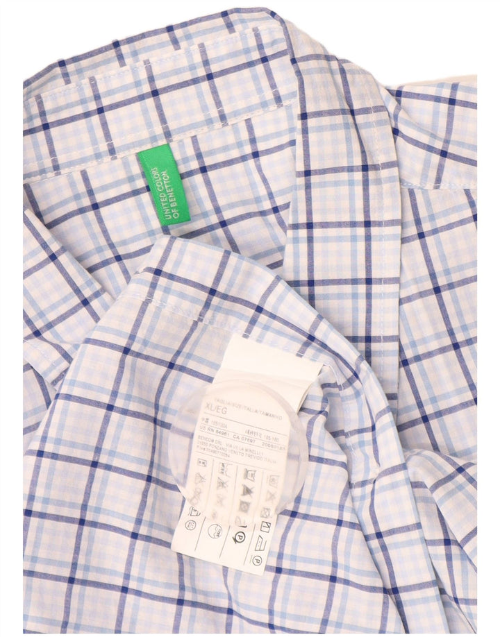 Benetton herreskjorte XL blå ternet bomuld