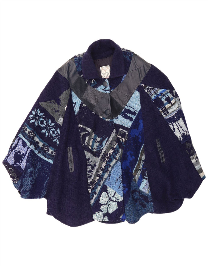 Tauros Creation Dame Cape Coat One Size Navy Blue Fair Isle
