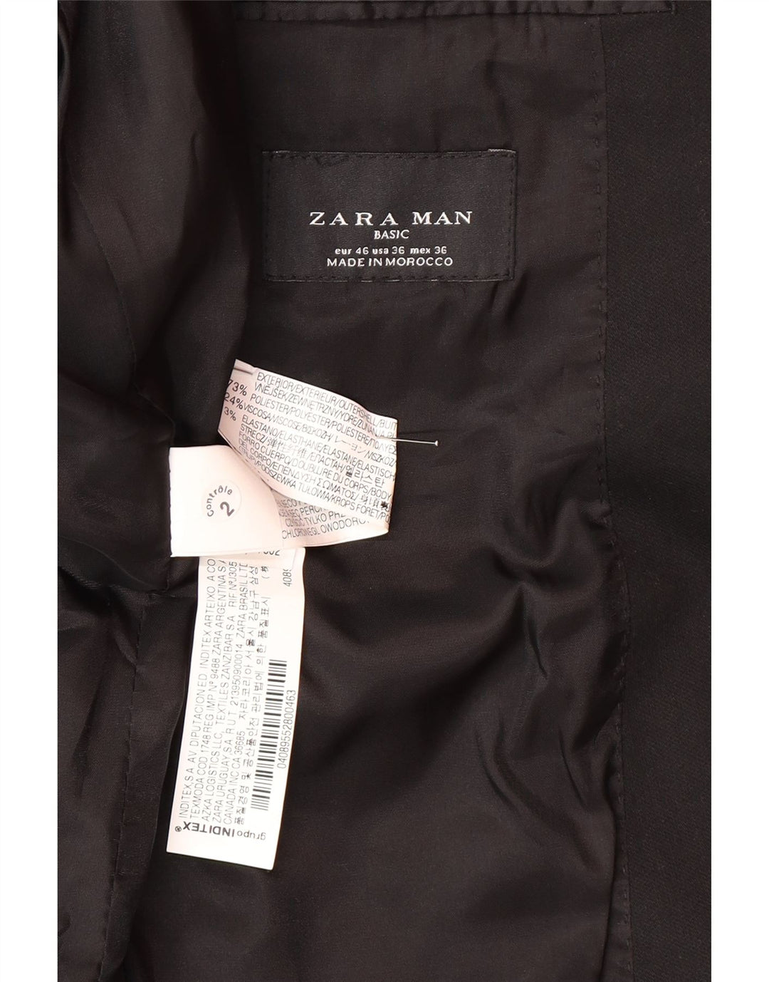 Zara Herre 2-knaps blazerjakke EU 46 Lille sort polyester