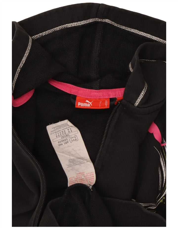 PUMA piger grafisk hættetrøje med lynlås 13-14 år sort bomuld