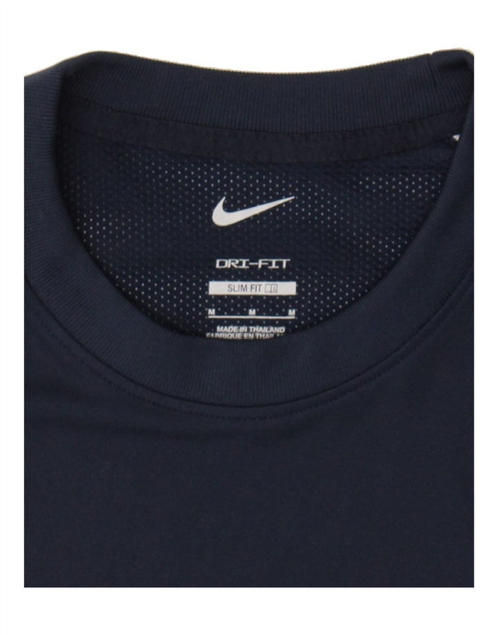 NIKE Mens Slim Fit T-Shirt Top Medium Navy Blue Colourblock Polyester Vintage Nike and Second-Hand Nike from Messina Hembry 