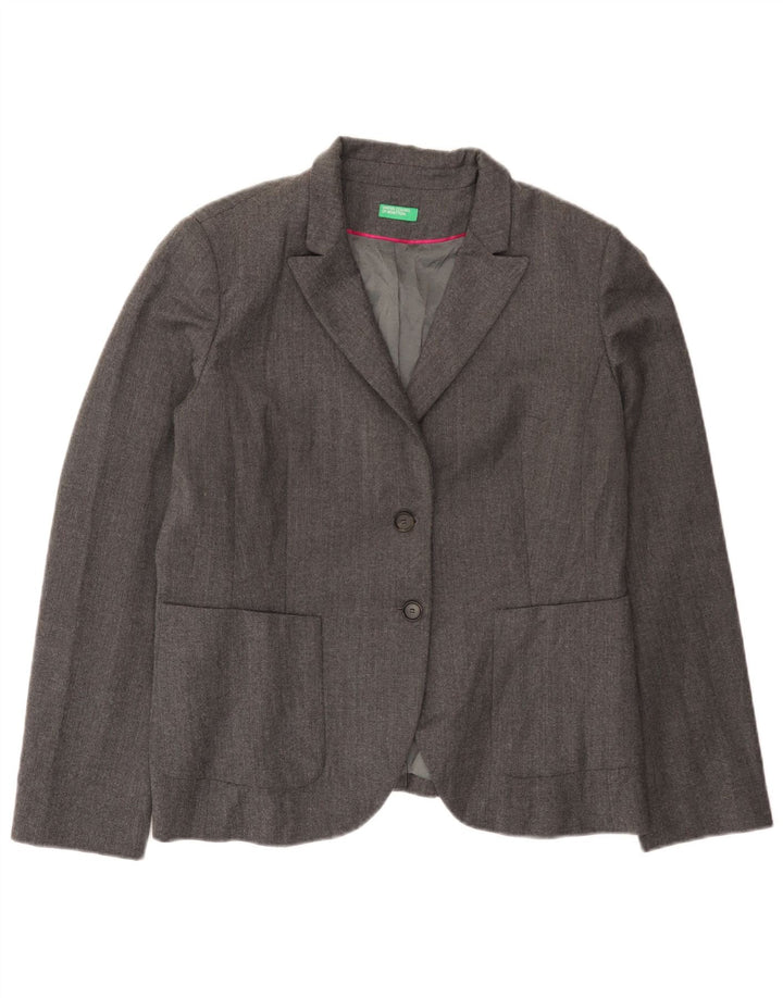 Benetton Dame 2 Button Blazer Jacket UK 16 Large Grey Uld