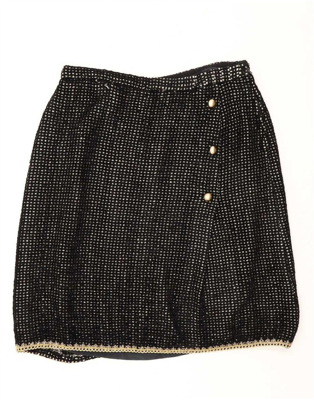 Vintage kvinders 2-delt nederdel Sæt UK 14 Medium W30 Sort Geometrisk