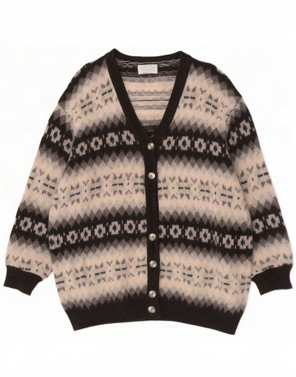 Benetton Womens Cardigan Sweater UK 18 XL Navy Blue Fair Isle Virgin Wool