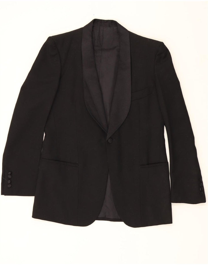 VINTAGE Mens 1 Button Blazer Jacket UK 36 Small Black Vintage Vintage and Second-Hand Vintage from Messina Hembry 