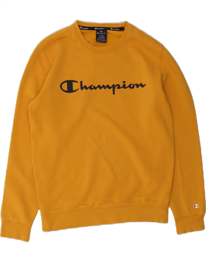 CHAMPION Mens Graphic Sweatshirt Jumper Small Yellow Vintage Champion and Second-Hand Champion from Messina Hembry 