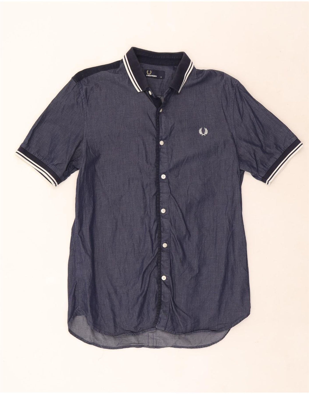 Fred Perry Herre kortærmet skjorte medium marineblå stribet bomuld