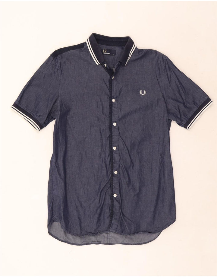Fred Perry Herre kortærmet skjorte medium marineblå stribet bomuld