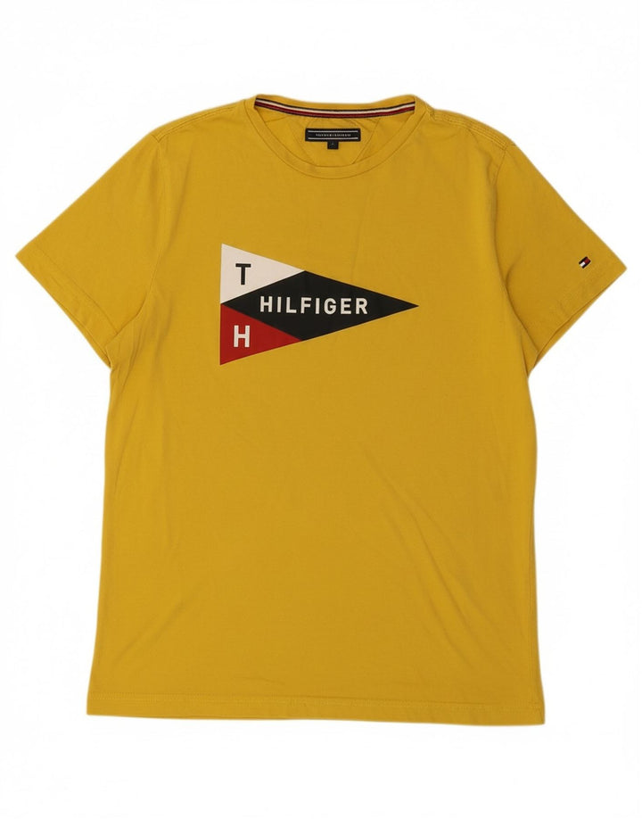 TOMMY HILFIGER Mens Graphic T-Shirt Top Medium Yellow Cotton