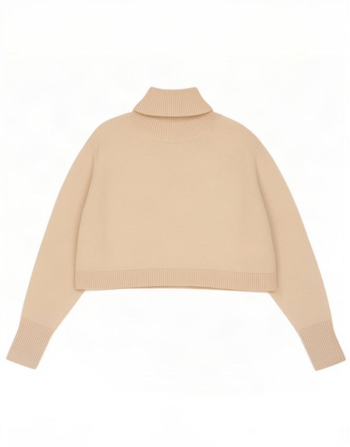 Zara Womens Crop Oversized rullehals sweater UK 10 Small Off White