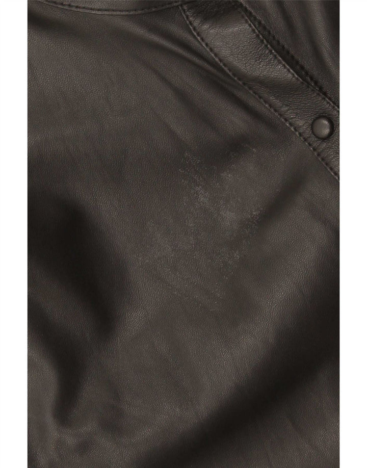 Massimo Dutti Dame Oversized Læderskjorte UK 6 XS Sort Læder