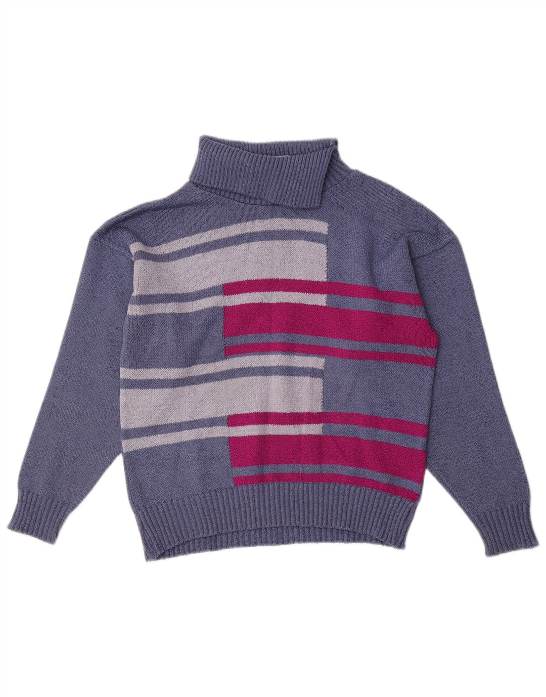 Pebble Dame Rullehals Sweater UK 12 Medium Blue Colourblock