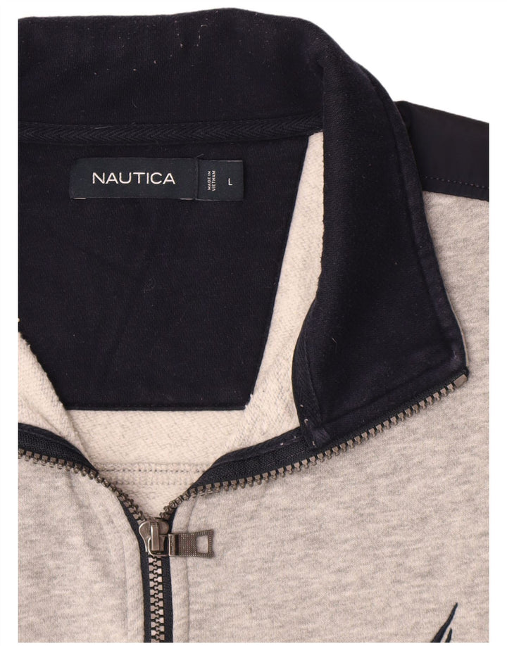 Nautica Herre grafisk sweatshirt med lynlås-hals, stor grå farveblok