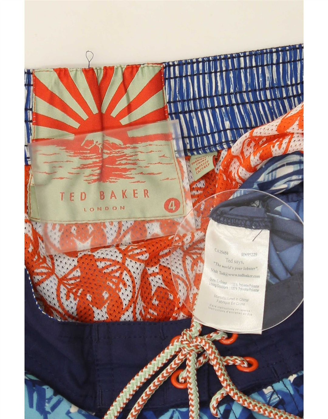 Ted Baker Badeshorts til mænd størrelse 4 Large Navy Blue Floral Polyester