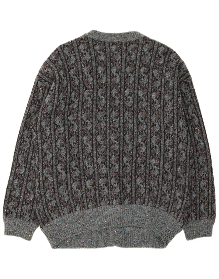 Ranger Herre Cardigan Sweater IT 52 Stor Grå Geometrisk Uld