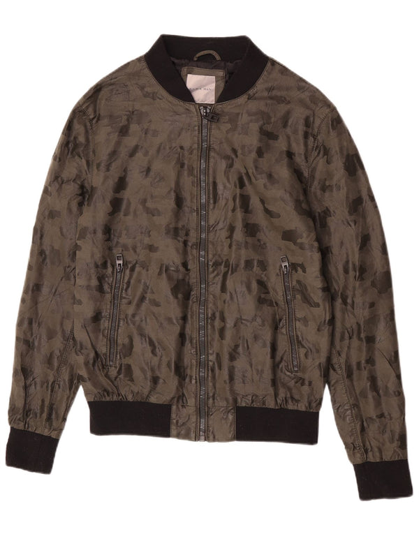 Zara Herre Bomberjakke i imiteret læder UK 38 Medium Khaki Camouflage