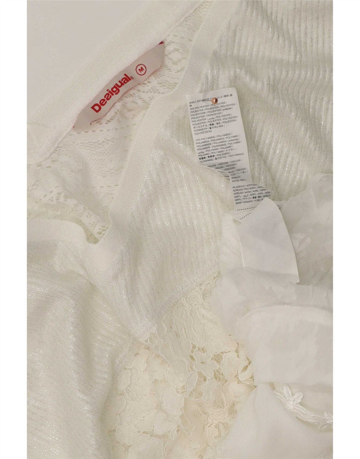 Desigual Dame Langærmet Bluse Top UK 14 Medium White Floral Polyester