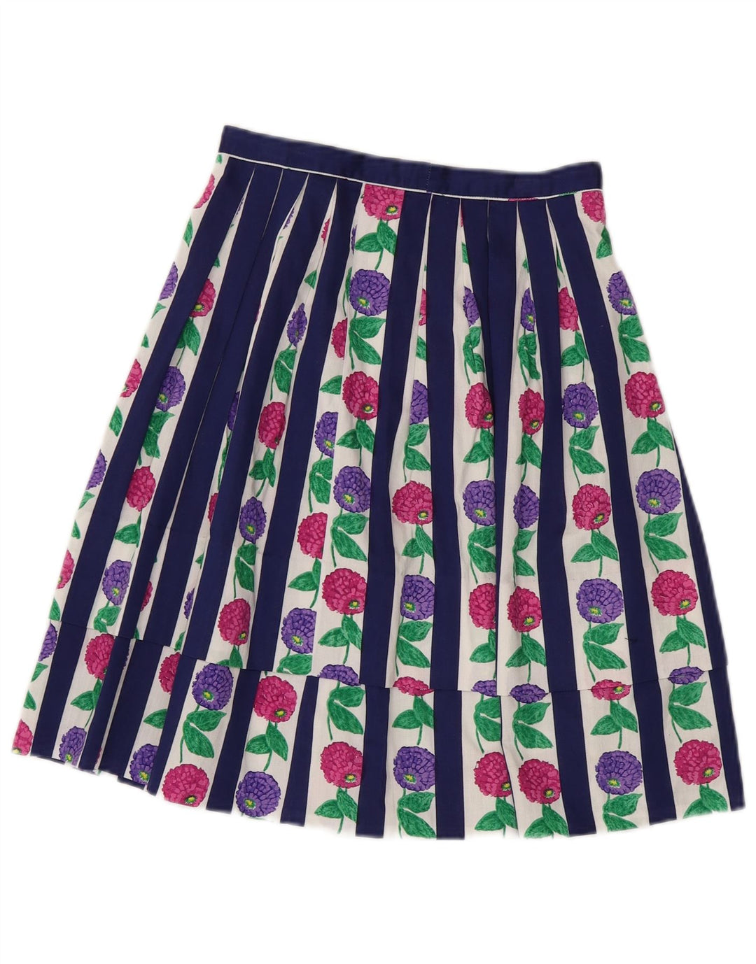 VINTAGE plisseret nederdel til kvinder W24 XS Blå blomster