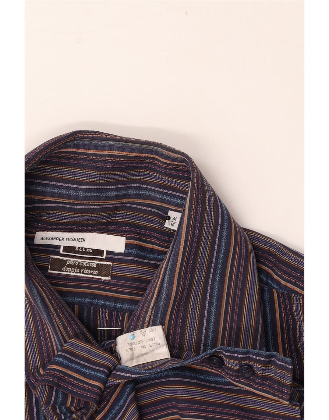 Alexander Mcqueen Herre Slim Skjorte Str. 41 16 Stor Flerfarvet Stribet