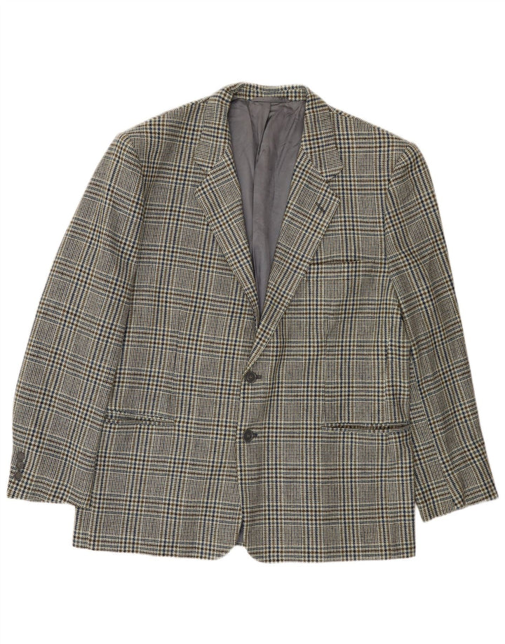 Vintage Herre 2-knaps blazerjakke IT 54 2XL Grøn Houndstooth Uld