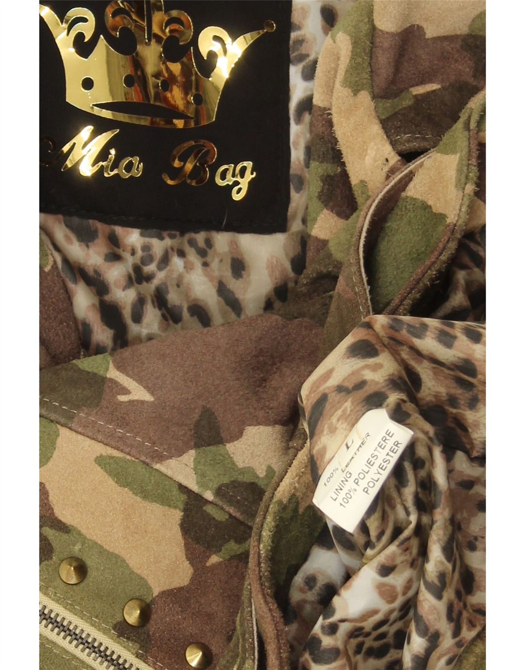 Vintage dame ruskind bikerjakke UK 16 Stor grøn camouflage læder