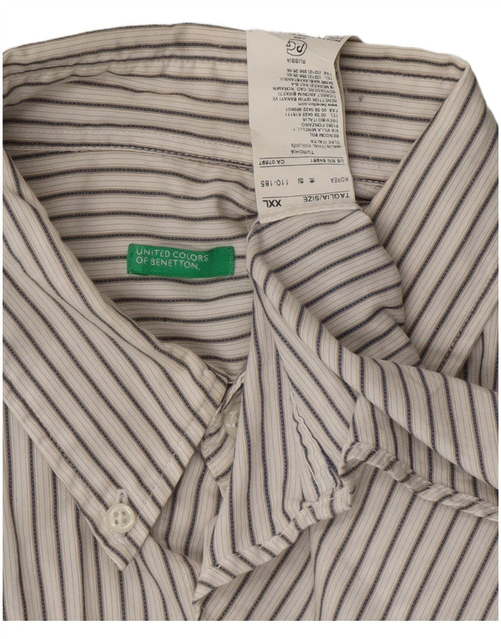 BENETTON Mens Shirt 2XL White Striped Cotton
