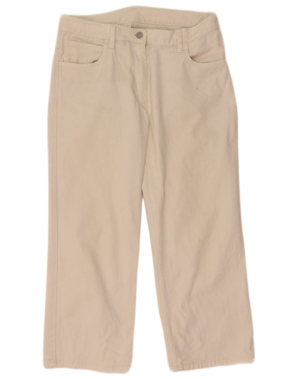 Benetton Dame Straight Cropped Trousers IT 46 Large W32 L24 Hvid Bomuld
