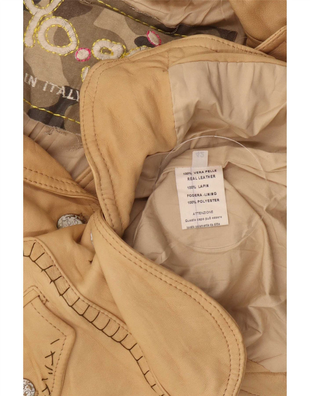 Vintage dame 2-knaps læder blazerjakke IT 42 Medium Beige