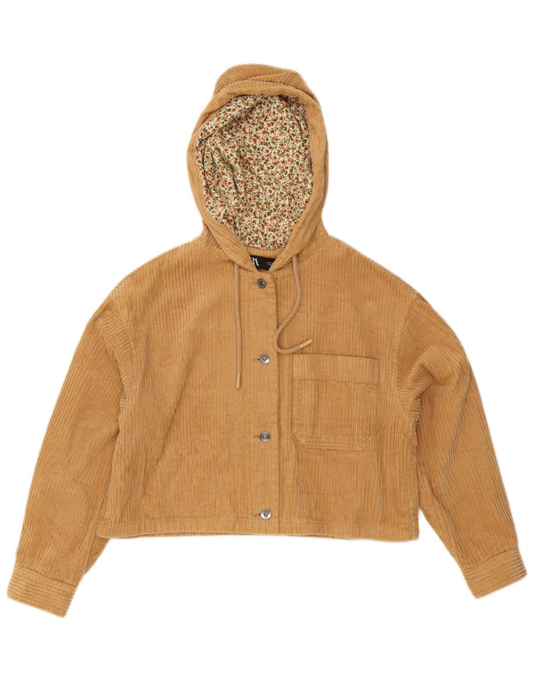 Zara Womens Crop Hooded Oversized Corduroy Jacket UK 10 Small Beige Bomuld
