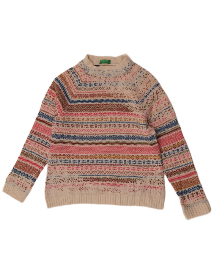 Benetton Dame Turtle Neck Jumper Sweater UK 14 Medium Flerfarvet