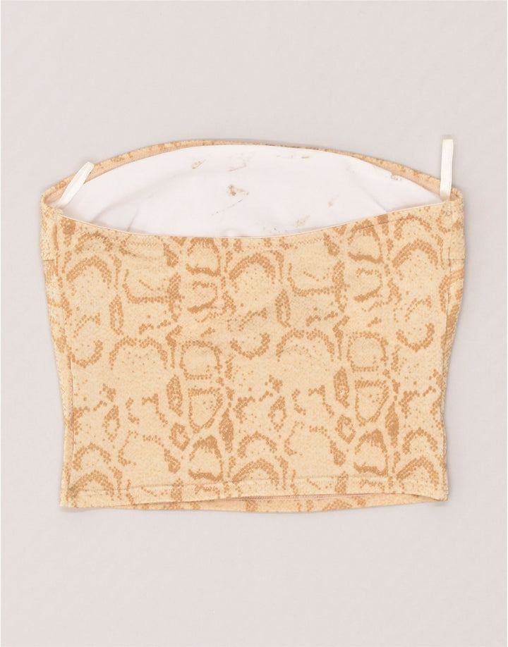VINTAGE Womens Crop Top UK 12 Medium Beige Animal Print Polyamide Vintage Vintage and Second-Hand Vintage from Messina Hembry 