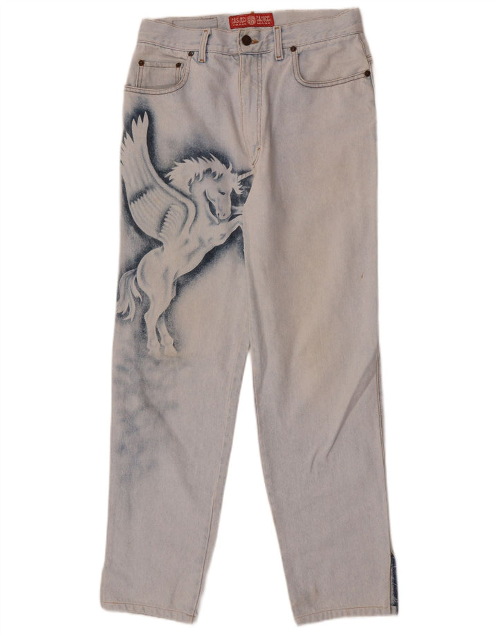 Cassuci Womens Graphic Straight Jeans W28 L28 Blue