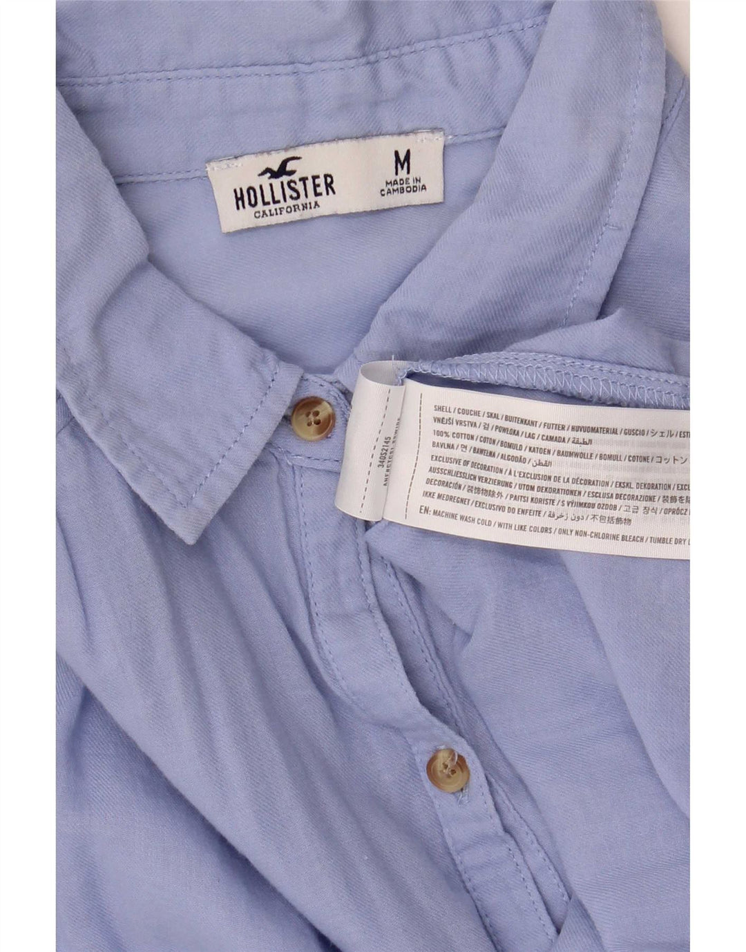 Hollister Dame Pullover Shirt UK 14 Medium Blue Cotton