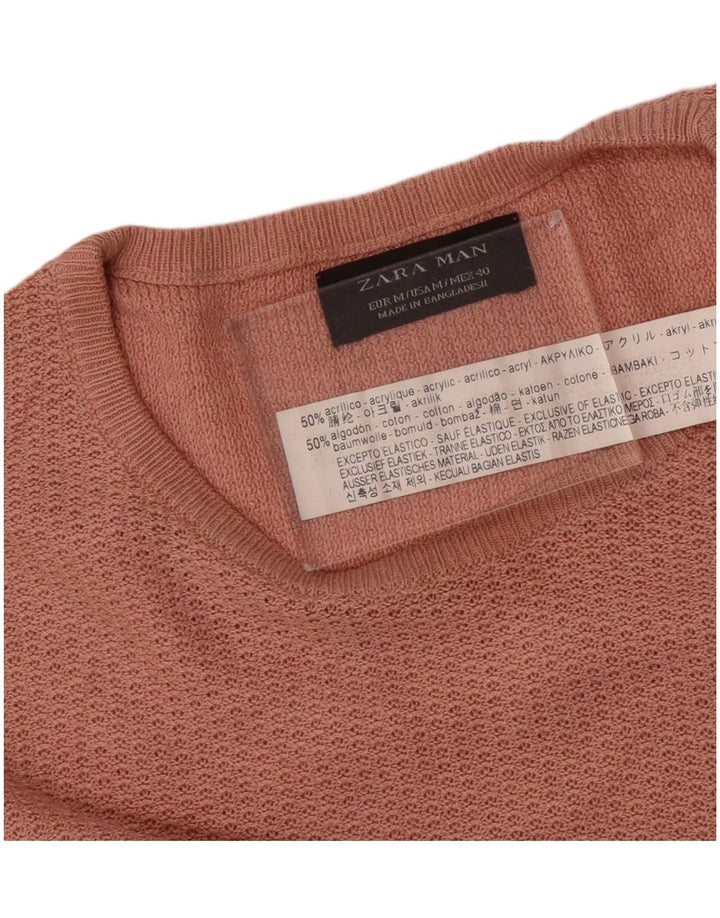 Zara Herre Crew Neck Jumper Sweater Medium Pink Akryl