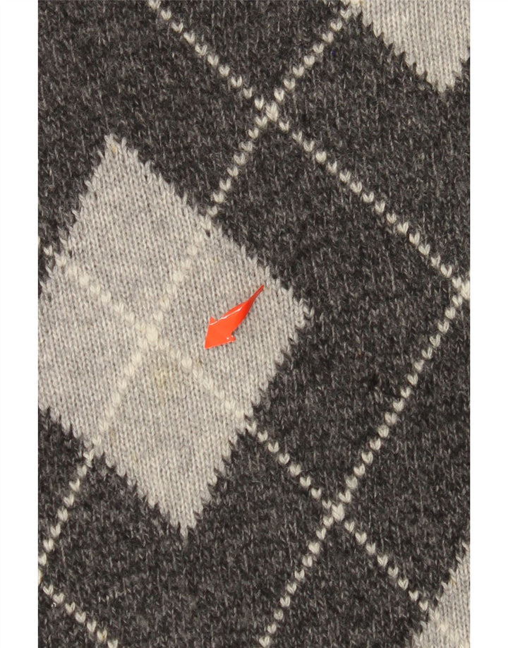 BENETTON Herre V-hals sweater Stor Grå Argyle/Diamond Wool