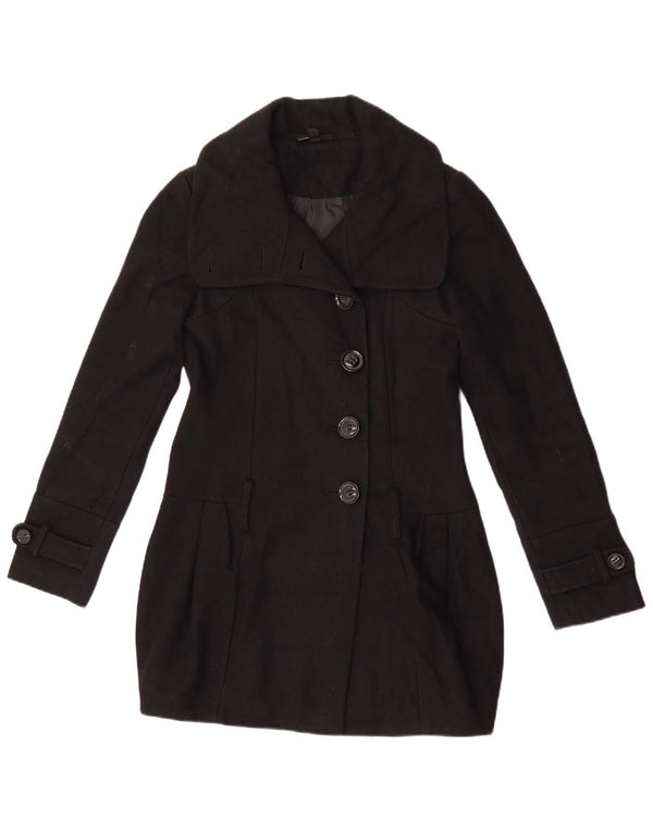 Topshop Dame Overfrakke UK 8 Lille Sort Uld
