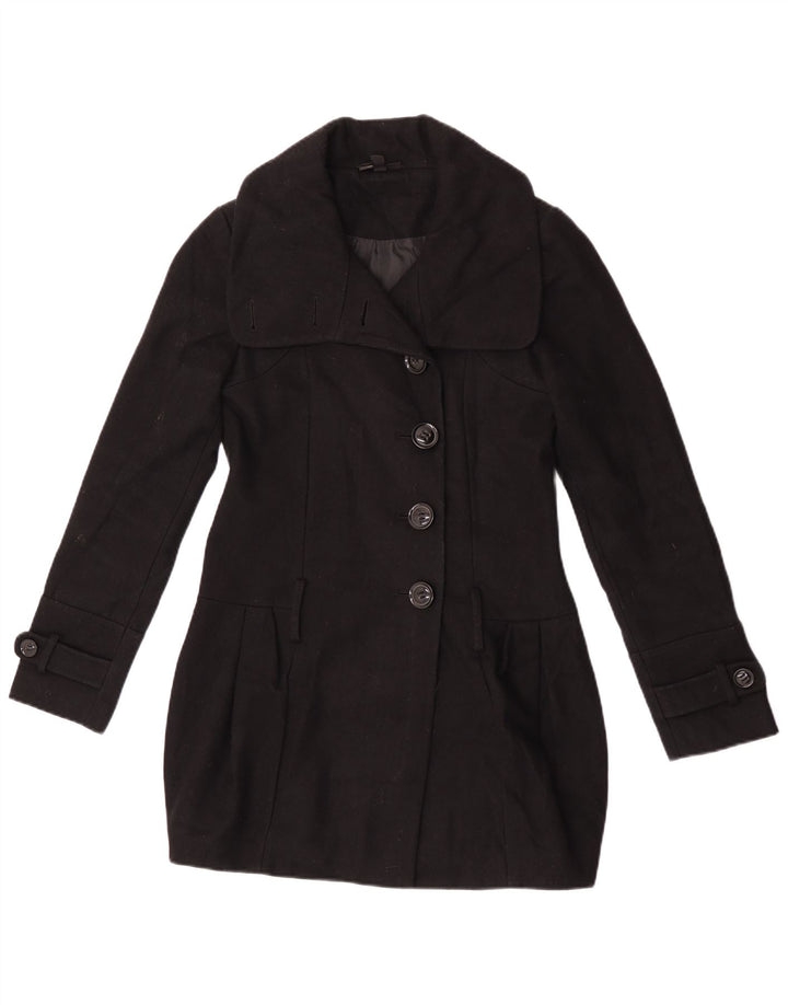 Topshop Dame Overfrakke UK 8 Lille Sort Uld