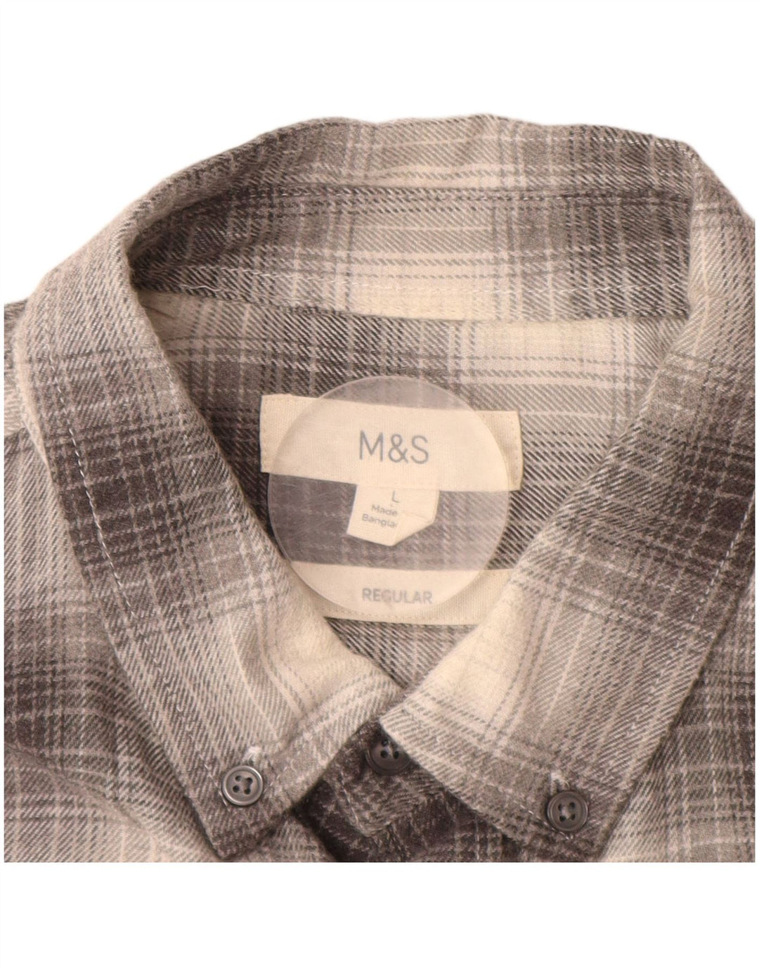 MARKS & SPENCER Herre Regular Fit Flanelskjorte Stor grå ternet bomuld