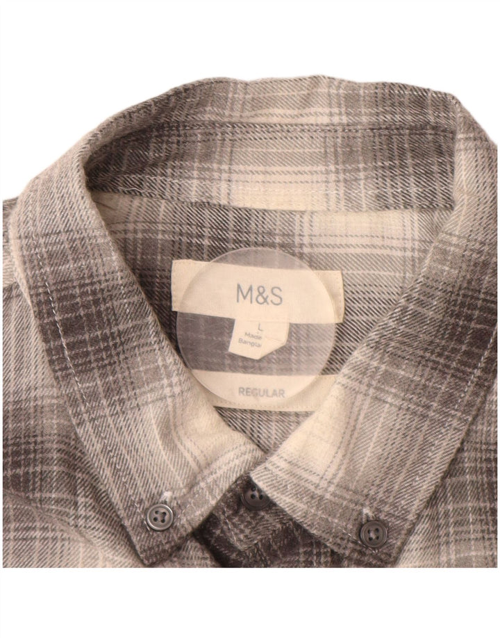 MARKS & SPENCER Herre Regular Fit Flanelskjorte Stor grå ternet bomuld
